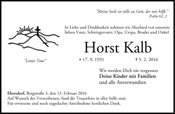 Traueranzeige von Horst Kalb von Neue Presse Coburg