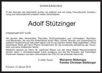 Traueranzeige von Adolf Stützinger von Neue Presse Coburg