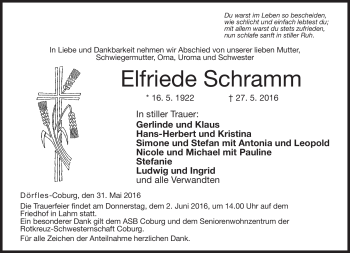 Traueranzeige von Elfriede Schramm von Neue Presse Coburg