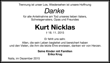 Traueranzeige von Kurt Nicklas von Frankenpost