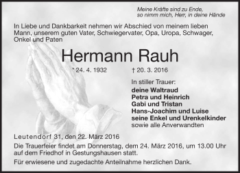 Traueranzeige von Hermann Rauh von Neue Presse Coburg