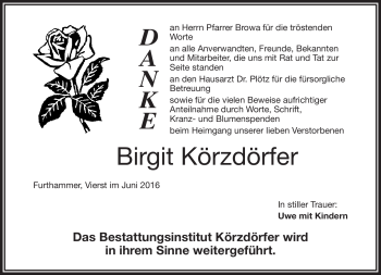 Traueranzeige von Birgit Körzdörfer von Frankenpost