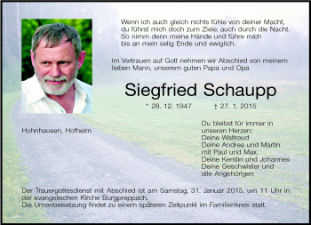 Traueranzeige von Siegfried Schaupp von Neue Presse Coburg