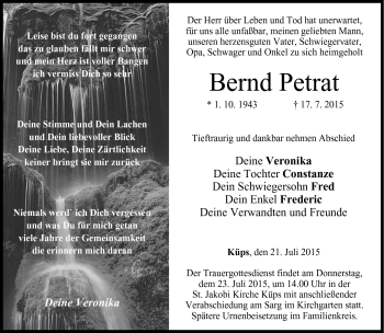 Traueranzeige von Bernd Petrat von Neue Presse Coburg