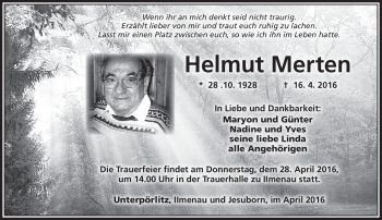 Traueranzeige von Helmut Merten von Südthüringer Presse