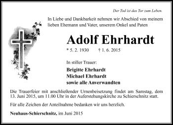 Traueranzeige von Adolf Ehrhardt von Südthüringer Presse