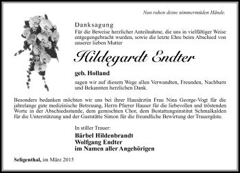 Traueranzeige von Hildegard Endter von Südthüringer Presse