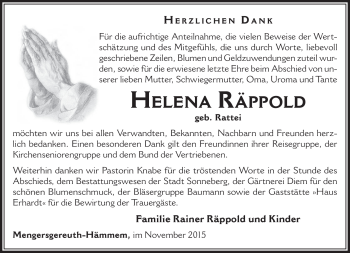 Traueranzeige von Helena Räppold von Südthüringer Presse