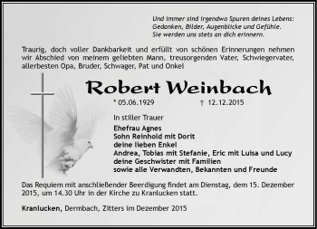 Traueranzeige von Robert Weinbach von Südthüringer Presse