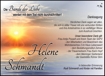 Traueranzeige von Helene Schmandt von Südthüringer Presse