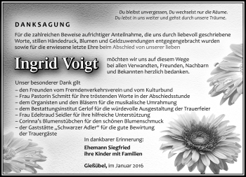 Traueranzeige von Ingrid Voigt von Südthüringer Presse