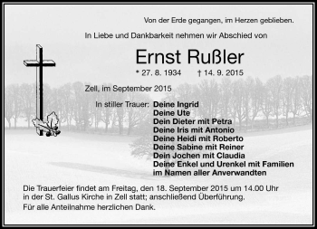 Traueranzeige von Ernst Rußler von Frankenpost