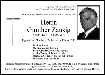 Traueranzeige von Günther Zausig von Frankenpost