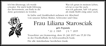 Traueranzeige von Liliana Starosciak von Frankenpost