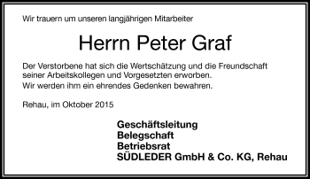 Traueranzeige von Peter Graf von Frankenpost