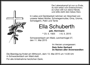 Traueranzeige von Ella Schuberth von Frankenpost