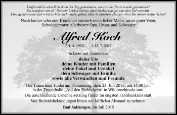 Traueranzeige von Alfred Koch von Südthüringer Presse
