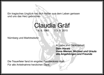 Traueranzeige von Claudia Gräf von Frankenpost