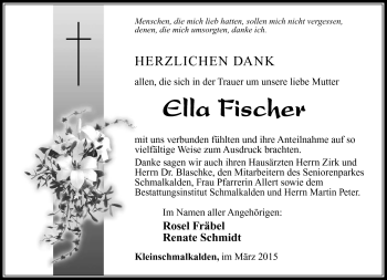 Traueranzeige von Ella Fischer von Südthüringer Presse