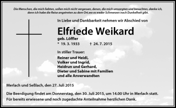 Traueranzeige von Elfriede Weikard von Neue Presse Coburg