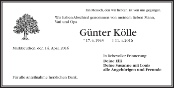 Traueranzeige von Günter Kölle von Frankenpost