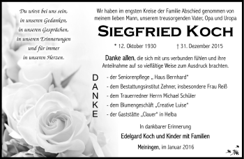 Traueranzeige von Siegfried Koch von Südthüringer Presse