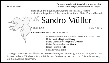 Traueranzeige von Sandro Müller von Neue Presse Coburg