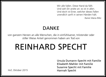 Traueranzeige von Reinhard Specht von Frankenpost