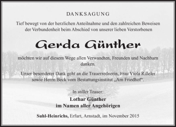 Traueranzeige von Gerda Günther von Südthüringer Presse