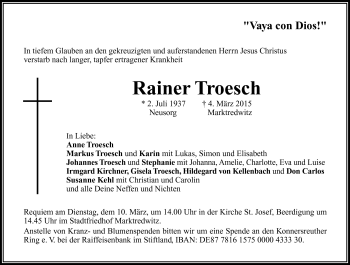 Traueranzeige von Rainer Troesch von Frankenpost