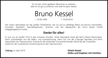 Traueranzeige von Bruno Kessel von Neue Presse Coburg