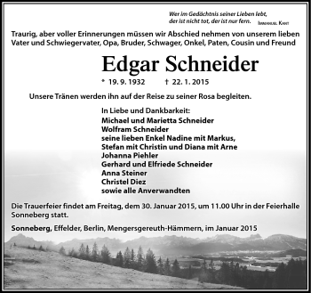 Traueranzeige von Edgar Schneider von Südthüringer Presse