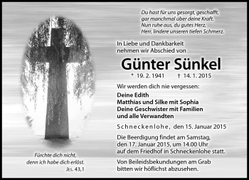 Traueranzeige von Günter Sünkel von Neue Presse Coburg