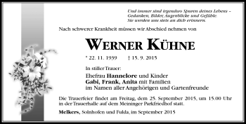 Traueranzeige von Werner Kühne von Südthüringer Presse