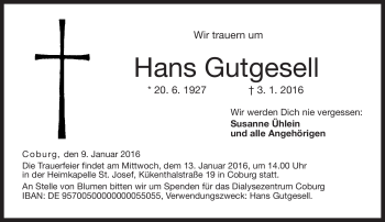 Traueranzeige von Hans Gutgesell von Neue Presse Coburg