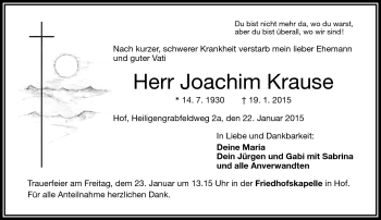 Traueranzeige von Joachim Krause von Frankenpost
