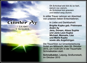 Traueranzeige von Günter Ay von Südthüringer Presse