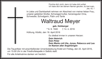 Traueranzeige von Waltraud Meyer von Frankenpost