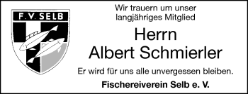Traueranzeige von Albert Schmierler von Frankenpost