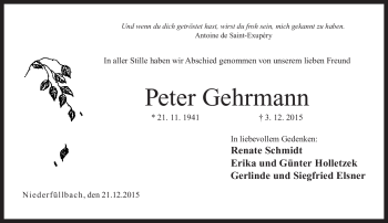 Traueranzeige von Peter Gehrmann von Neue Presse Coburg