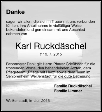 Traueranzeige von Karl Ruckdäschel von Frankenpost