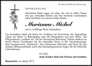 Traueranzeige von Marianne Michel von Südthüringer Presse