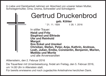 Traueranzeige von Gertrud Druckenbrod von Neue Presse Coburg