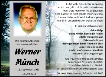 Traueranzeige von Werner Münch von Südthüringer Presse