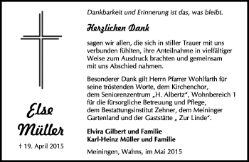 Traueranzeige von Else Müller von Südthüringer Presse