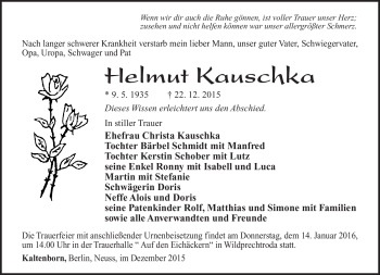 Traueranzeige von Helmut Kauschka von Südthüringer Presse