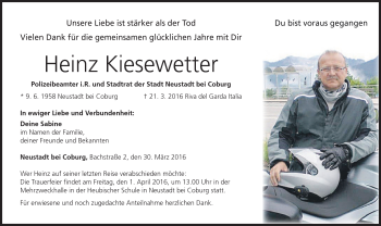 Traueranzeige von Heinz Kiesewetter von Neue Presse Coburg