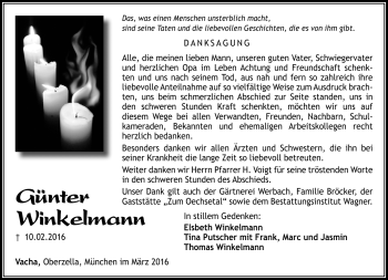 Traueranzeige von Günter Winkelmann von Südthüringer Presse