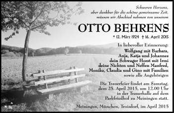 Traueranzeige von Otto Behrens von Südthüringer Presse