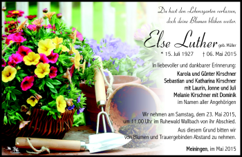 Traueranzeige von Else Luther von Südthüringer Presse